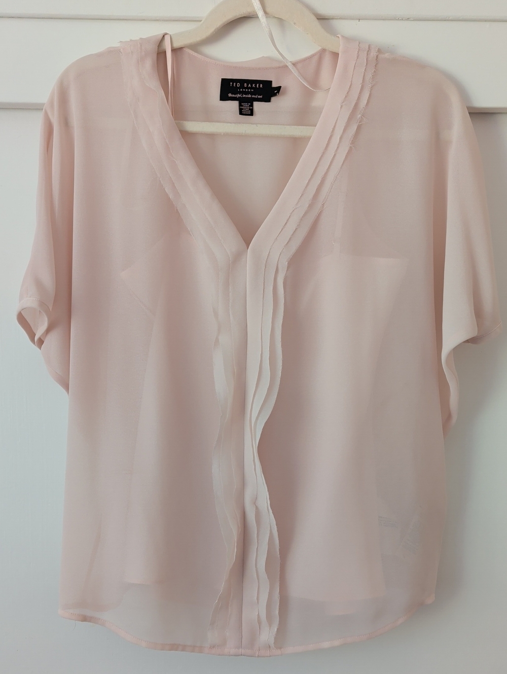 Ted Baker Pale Blush Ruffle-Trim V-Neck Blouse